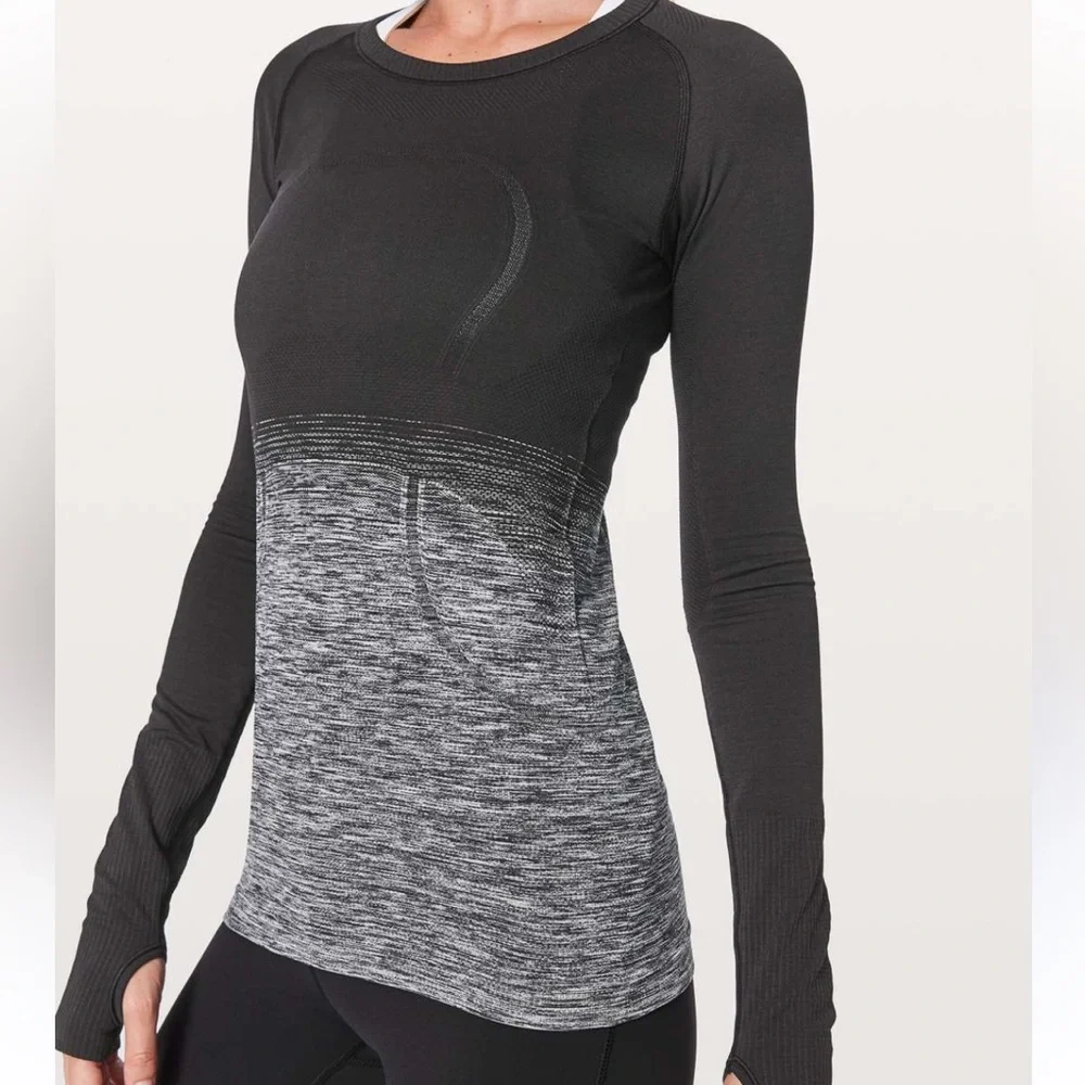Swiftly Tech Long-Sleeve Shirt 2.0 *Hip Length, Crew black & white Ombré, EUC. - Picture 4 of 13